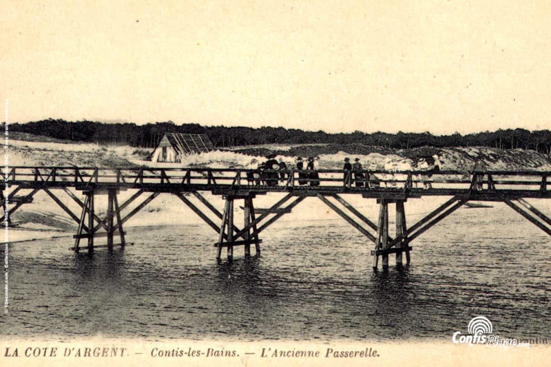 L'ancienne passerelle, sur laquelle fut implantée la passerelle Allemande, puis la digue Est de la baie du courant de Contis (source 7)