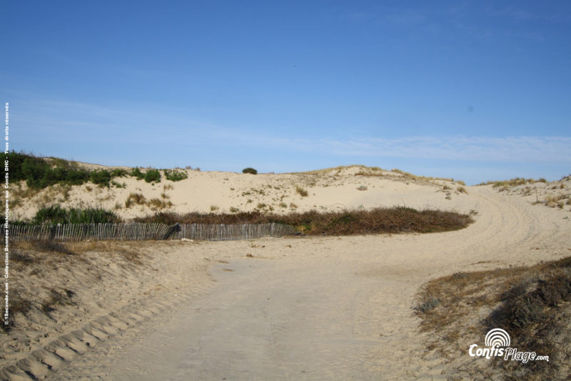 Fin de la piste Ba03 en pied de dune. Plusieurs signatures et symboles sont gravés dans le béton et cachés par le sable